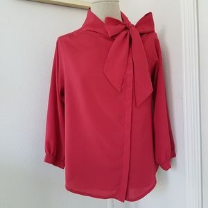 Asymmetrical blouse with tie collar